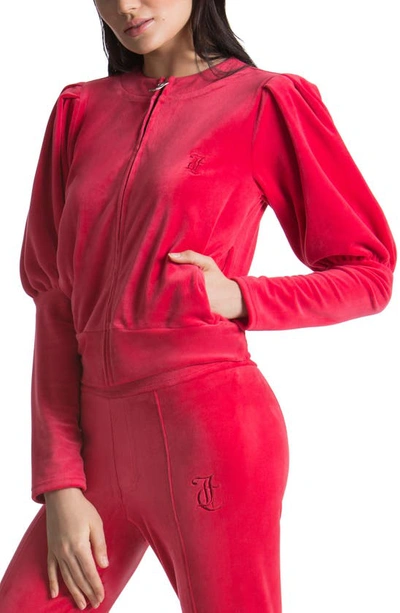 Shop Juicy Couture Puff Sleeve Crop Jacket In Ruby Red