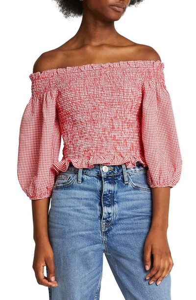 RIVER ISLAND BARDOT GINGHAM OFF THE SHOULDER TOP 779948