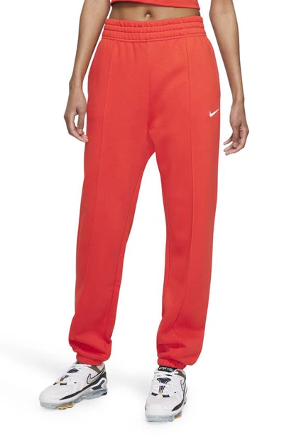 Shop Nike Sportswear Essential Fleece Pants In Chile Red/ White