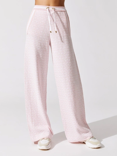 Shop Balmain Monogram Jacquard Sweatpants In Ggf Blanc,rose Pâle