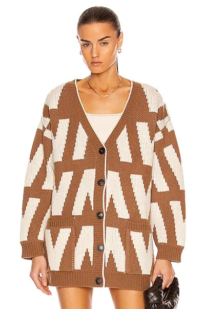 Shop Valentino Wool Cardigan In Cammello & Avorio