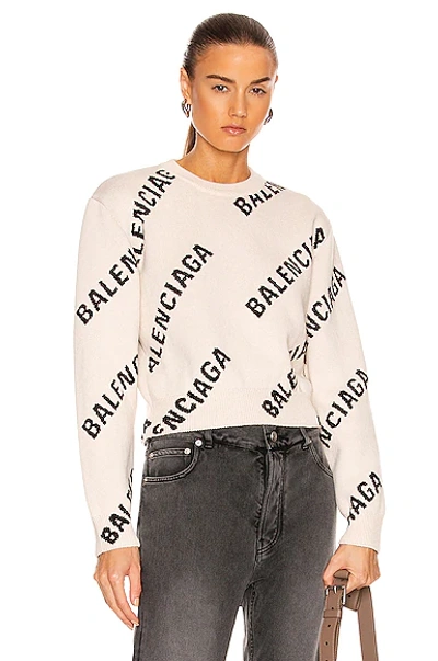 Shop Balenciaga Long Sleeve Crop Crewneck Sweater In Chalky White & Black