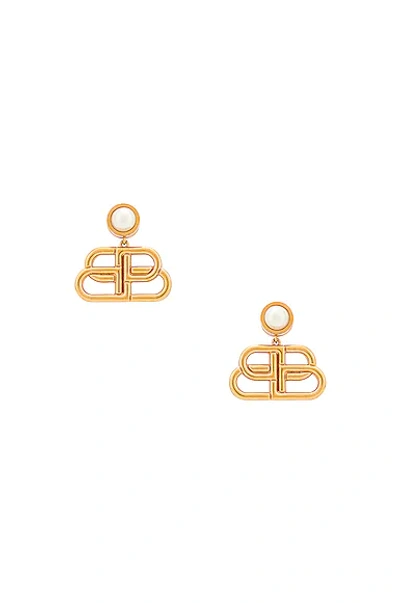 Shop Balenciaga Bb Drop Earrings In Gold & White