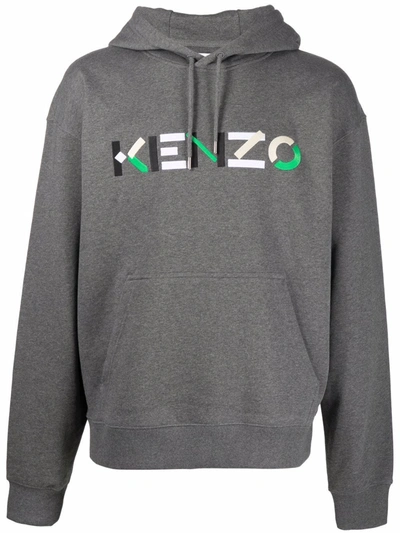 Shop Kenzo Logo-print Cotton Hoodie In Grau