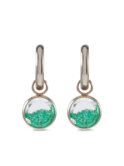 Shop Moritz Glik Palladium Emerald Baby Shaker Hoops In Silber