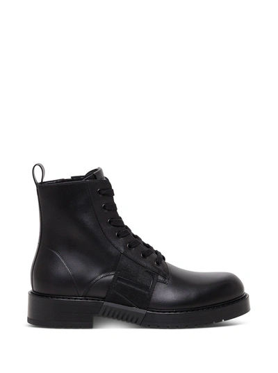 Shop Valentino Black Vltn Combat Leather Boots