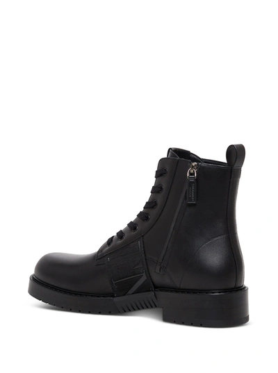 Shop Valentino Black Vltn Combat Leather Boots