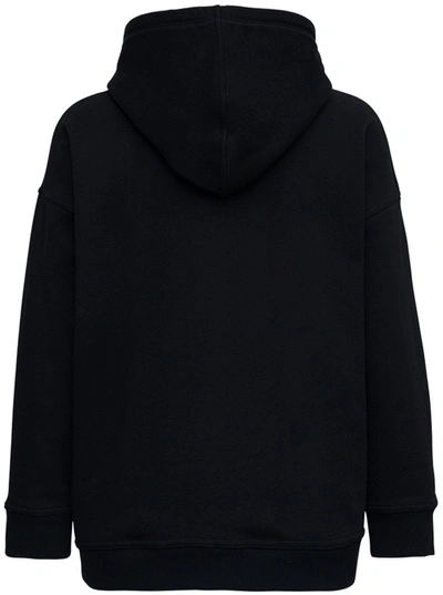 Shop Valentino Black Jersey And Lace Hoodie With Logo Print In White/black