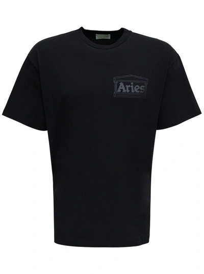 Shop Aries Black Cotton T-shirt With Logo