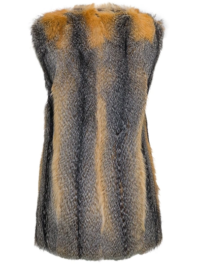 Shop Saint Laurent Grey And Beige Fur Vest In Brown