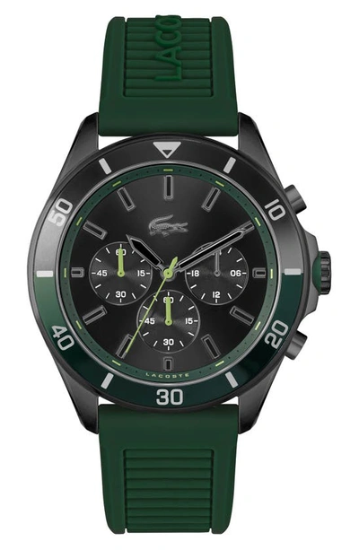 Shop Lacoste Tiebreaker Chronograph Silicone Strap Watch, 44mm In Green/ Black