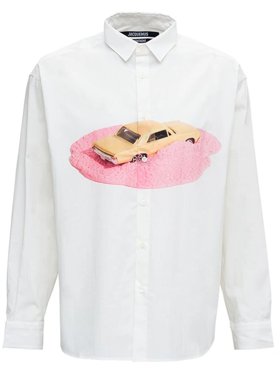 Shop Jacquemus Henri White Cotton Shirt With Print