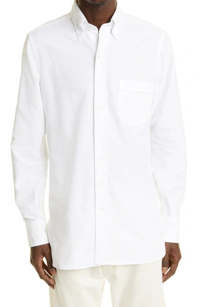 Shop Drake's Oxford Cotton Button-down Shirt In White
