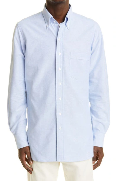 Shop Drake's Oxford Cotton Button-down Shirt In Blue