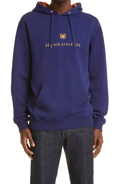 Shop Bel-air Athletics Embroidered Logo Hoodie In Navy Paisley