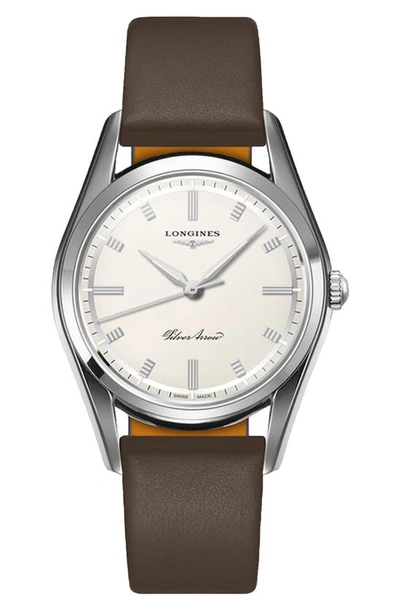 Shop Longines Heritage Classic Automatic Leather Strap Watch, 38.5mm In Silver
