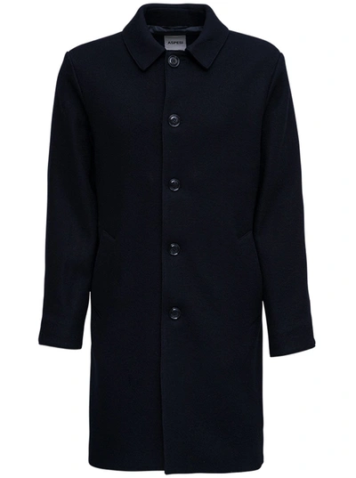 Shop Aspesi Single-breasted Blue Wool Coat