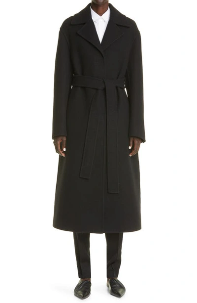 Shop Jil Sander Flare Sleeve Wool Felt Belted Coat In Black