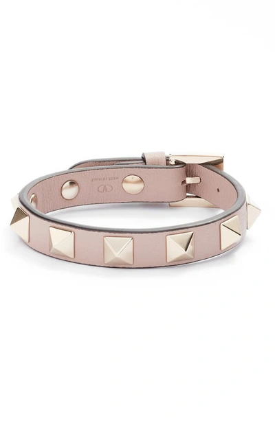 Shop Valentino Rockstud Leather Bracelet In Poudre