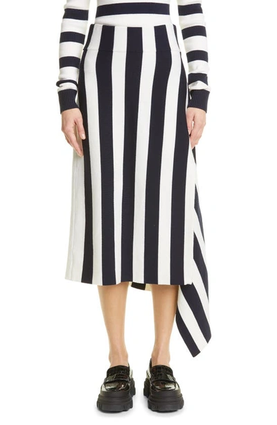 Shop Monse Stripe Asymmetric Merino Wool Blend Sweater Skirt In Midnight/ Ivory