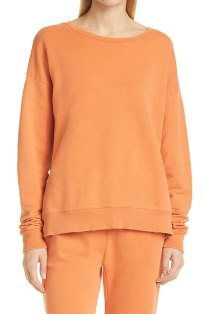 Shop Frame Side Slit Pima Cotton Sweatshirt In Washed Tangerine