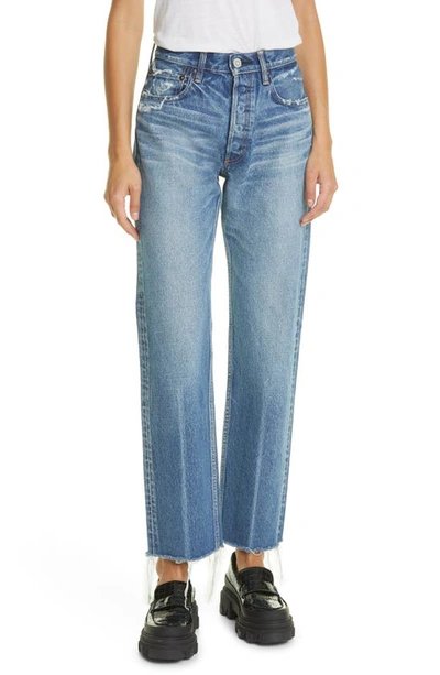 Shop Moussy Ashley Wide Straight Leg Jeans In Blue