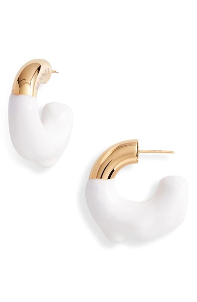 Shop Sunnei Small Rubberized Hoop Earrings In White/ Gold