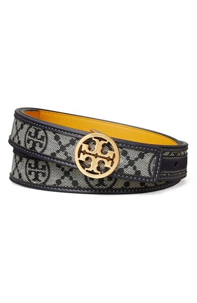 Shop Tory Burch Monogram Jacquard & Leather Belt In Tory Navy