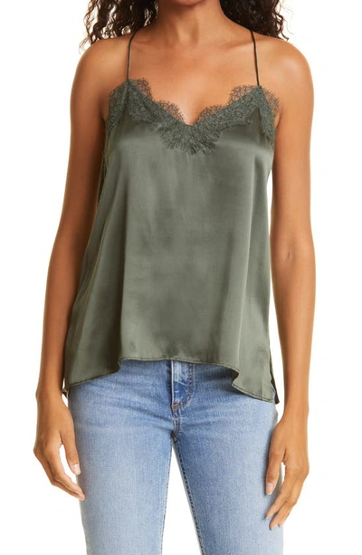 Shop Cami Nyc The Racer Lace Trim Silk Camisole In Thyme