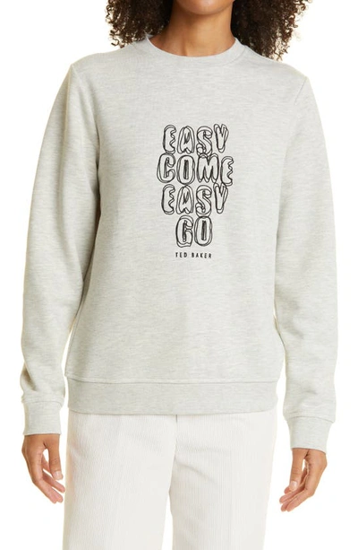 Ted Baker Caity Embroidered Easy Come Easy Go Stretch Cotton Sweatshirt In  Mid Gray | ModeSens