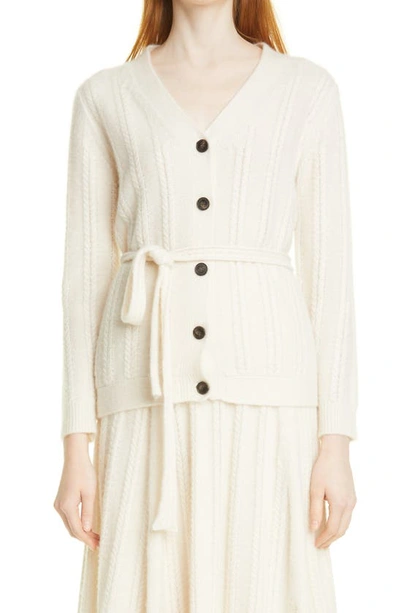 Shop Adam Lippes Cashmere & Silk Cable Knit Cardigan In Ivory Ivory