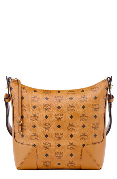 Mcm Large Klara Visetos Coated Canvas Hobo Bag In Cognac gold ModeSens