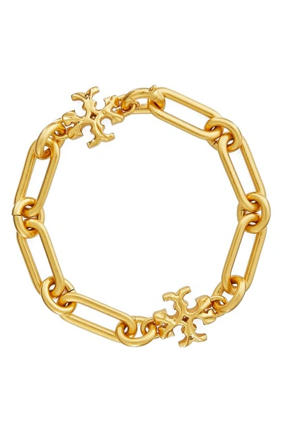 Shop Tory Burch Roxanne Double-t Chain Bracelet In Rolled Tory Gold