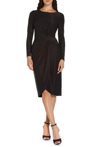 Adrianna Papell Metallic Long-sleeve Sheath Dress In Black | ModeSens