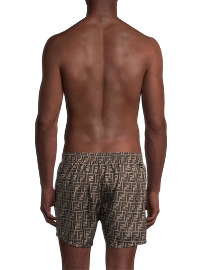 Shop Fendi Ff Logo Swim Trunks In Tobacco