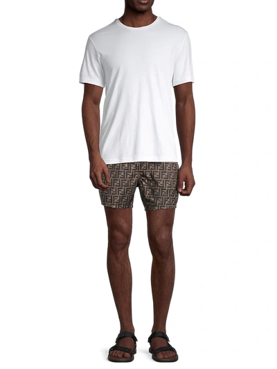 Shop Fendi Ff Logo Swim Trunks In Tobacco