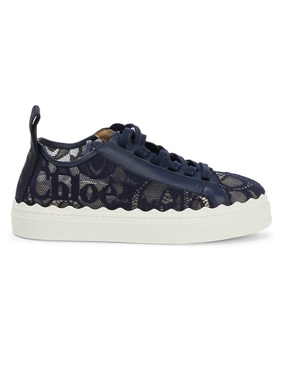 Shop Chloé Women's Lauren Lace Low-top Sneakers In Blue Lagoon