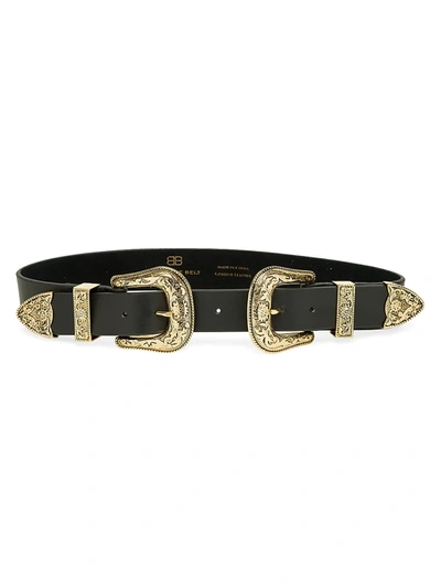 Shop B-low The Belt Bri Bri Double Buckle Leather Belt In Black Gold