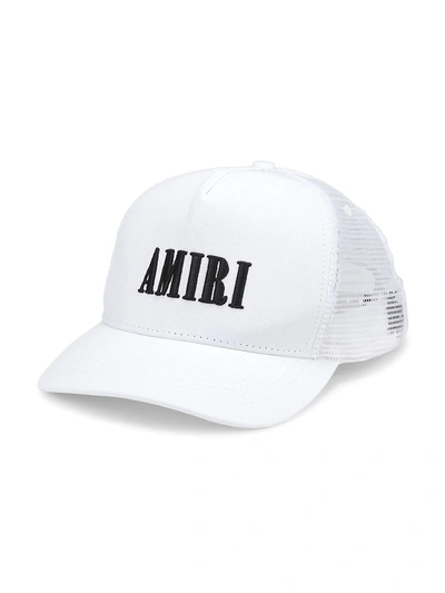 Shop Amiri Logo Trucker Hat In White Black