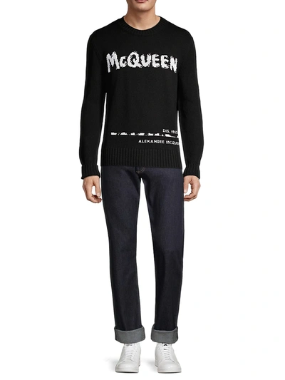 Shop Alexander Mcqueen Men's Graffiti Crewneck Sweater In Black White