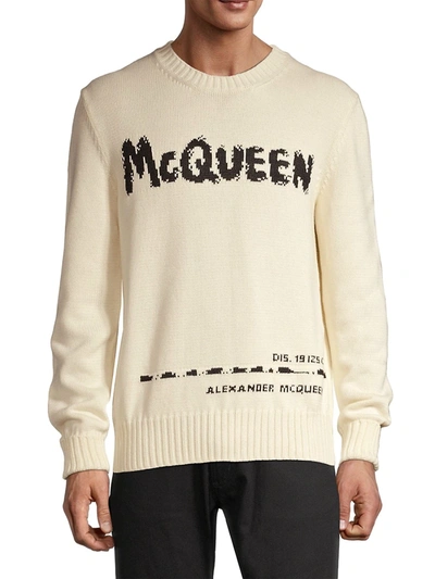 Shop Alexander Mcqueen Men's Graffiti Crewneck Sweater In Black White