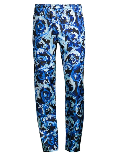 Shop Versace Men's Baroccoflage Silk Pajama Pants In Blue Navy