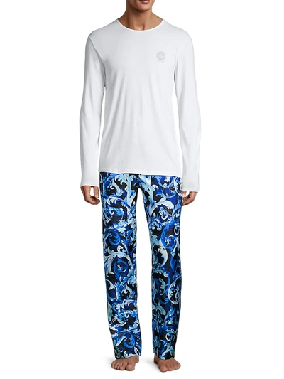 Shop Versace Men's Baroccoflage Silk Pajama Pants In Blue Navy