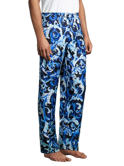 Shop Versace Men's Baroccoflage Silk Pajama Pants In Blue Navy