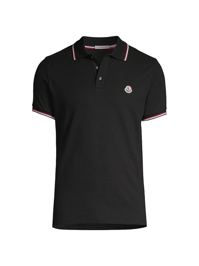 Shop Moncler Tricolor Striped Polo Shirt In Black