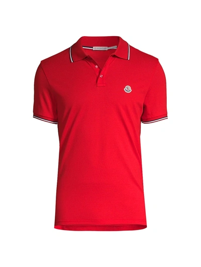 Shop Moncler Men's Tricolor Striped Polo Shirt In Red