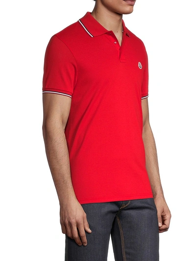 Shop Moncler Men's Tricolor Striped Polo Shirt In Red