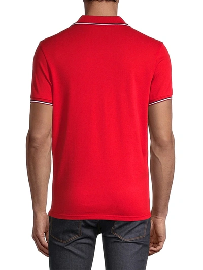 Shop Moncler Men's Tricolor Striped Polo Shirt In Red