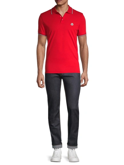 Shop Moncler Men's Tricolor Striped Polo Shirt In Red