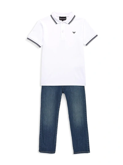 Shop Armani Junior Little Boy's & Boy's Pique Polo Shirt In White